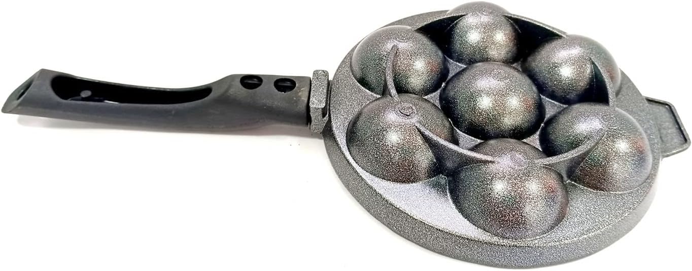 Non Stick Appam Pan, 7 Cavity Aluminium Paniyaram Pan with Stainless Steel Lid, Ebelskiver Patra Appachatty Egg Maker