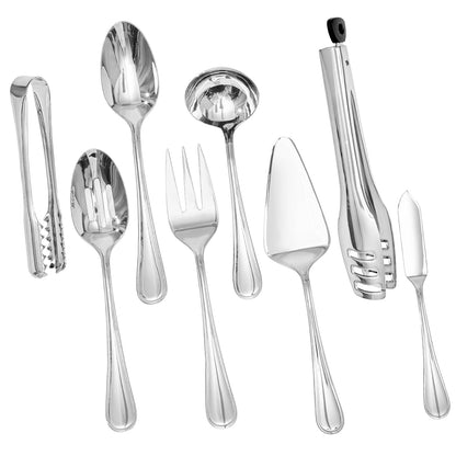 KINGSTONE 8 Piece Teardrop Serving Utensils Set, 18/10 Stainless Steel Serving Utensils, Slotted Spoons, Forks, Tongs, Cake Server, Butter Knife for Buffet, Catering, Wedding, Party