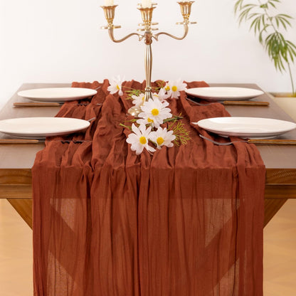 Socomi Cheesecloth Table Runner - 3pcs Boho Rustic Terracotta 120 Inch for Weddings & Events