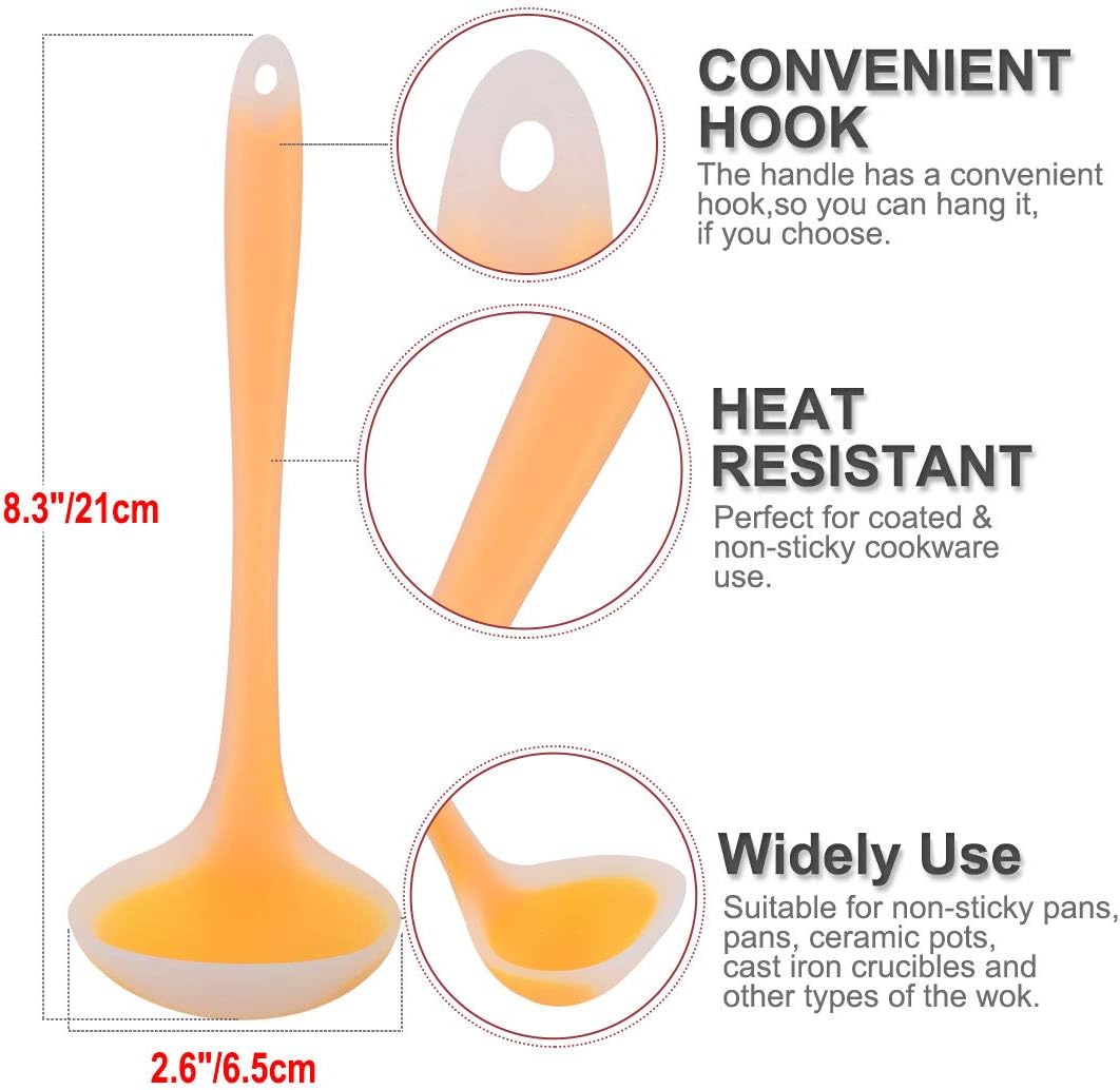 uxcell 8.3 Inch Silicone Soup Ladle Spoon, Heat Resistant to 450°F, One Piece Design for Restaurant Kitchen