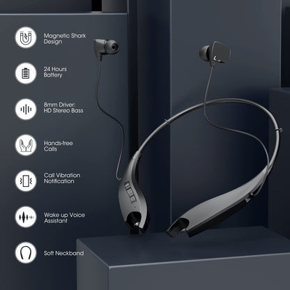 YOSDOM Neckband Bluetooth Headphones, Around The Neck Headphones 24H+ Playtime, Bluetooth Headsets with Call Vibration, Shark Jaw Design Wireless Earbuds+Noise Isolation/Built-in Mic/IPX7 Waterproof