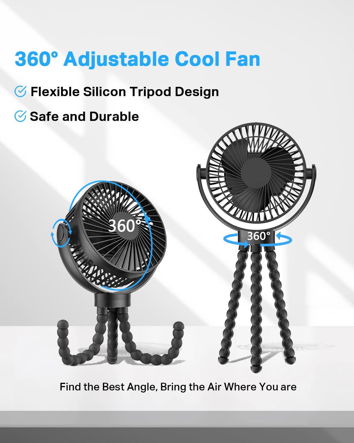 Portable Fan, Stroller Fan 60Hrs 12000mAh Battery Operated Fans USB Rechargeable Small Fan for Bedroom, Desk, Personal Handheld, Clip on Fan for Baby Stroller, Travel, Car Seat, Peloton, Bed, Camping