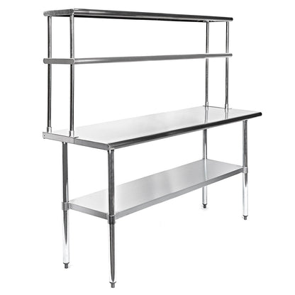 KPS Commercial Stainless Steel Work Prep Table 24" x 48" with Double Overshelf 12" x 48" | NSF Certified | Adjustable Undershelf | Restaurant, Bakery, and Kitchen Prep Table