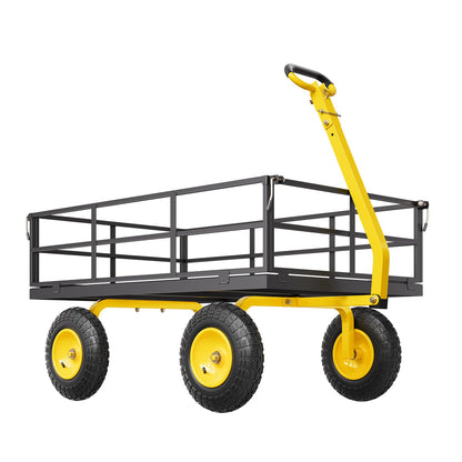VEVOR 1200 Lbs Steel Garden Cart, Heavy Duty Pullable Garden Wagon Yard Cart, 2 in 1 Outdoor Metal Utility Wagon Yard Trailer with 13" All Terrain Tires, Mesh Removable Sides and 180°Rotating Handle