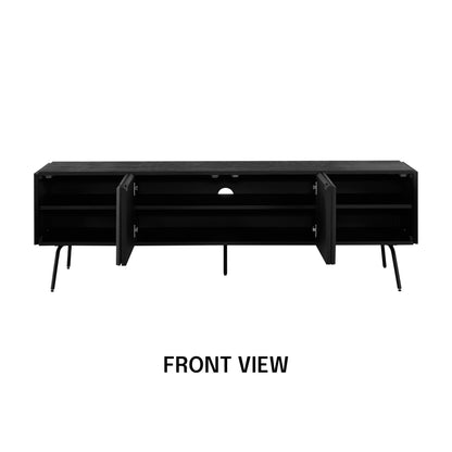 NTC Veil TV Stand with 4 Doors for TVs up to 75’’, Media Console with Vertical Groove Design and Metal Legs, Modern Entertainment Center for Living Room and Bedroom, Effortless Assembly, Burnt Black