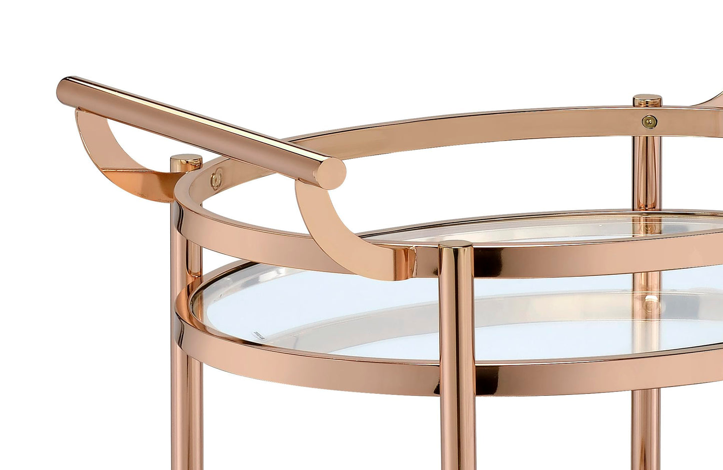 CNPOP Modern Clear Glass & Rose Gold Bar Cart with Wheels, Oval Serving Cart with 2-Tier Shelves & Metal Frame, Mirrored Bottom Shelf, Rolling Drink Cart for Kitchen, Dining Room & Living Room