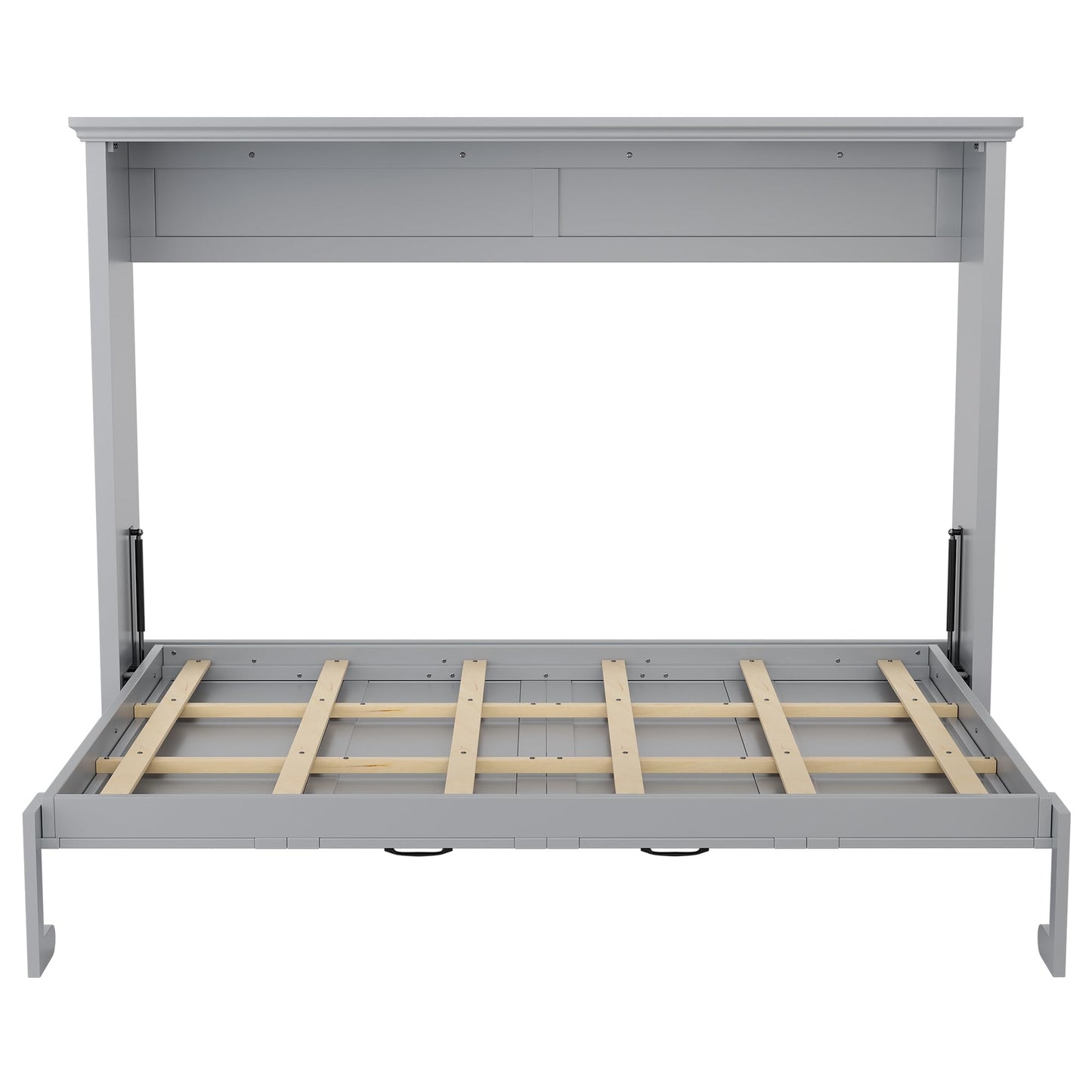 DNYN Queen Size Murphy Bed for Bedroom,Guest Room,Solid Wood Wall Bedframe w/Wooden Leg & Cabinet Design,Super Save Space & No Box Spring Needed, Gray