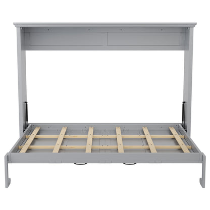 DNYN Queen Size Murphy Bed for Bedroom,Guest Room,Solid Wood Wall Bedframe w/Wooden Leg & Cabinet Design,Super Save Space & No Box Spring Needed, Gray