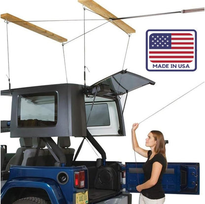 HARKEN - Truck Cap Overhead Garage Storage Hoist, Self-Leveling, Safe Anti-Drop System, Easy One-Person Operation, Smart Garage Organization - 7806.12