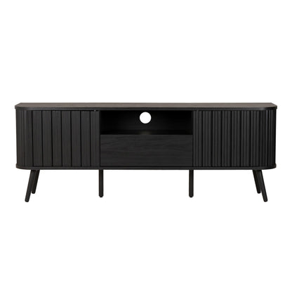 JONATHAN Y Damien 70" Mid-Century Fluted Wood TV Stand for TVs up to 75 Inch, Entertainment Center with Soft-Close Doors and Drawer, Media Console for Living Room, Black TVS1001C