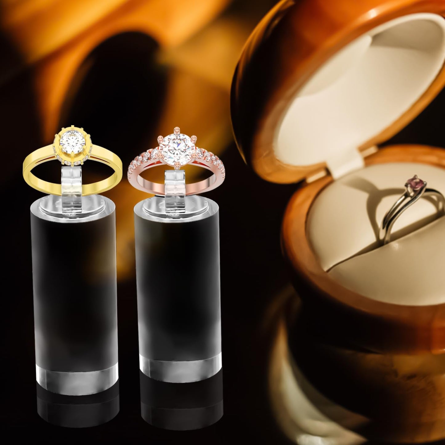 Enenes 7 Pack Acrylic Ring Display Holder Clear Cylinder Jewelry Stand for Wedding Engagement Rings Organizer Sturdy Solid Showcase