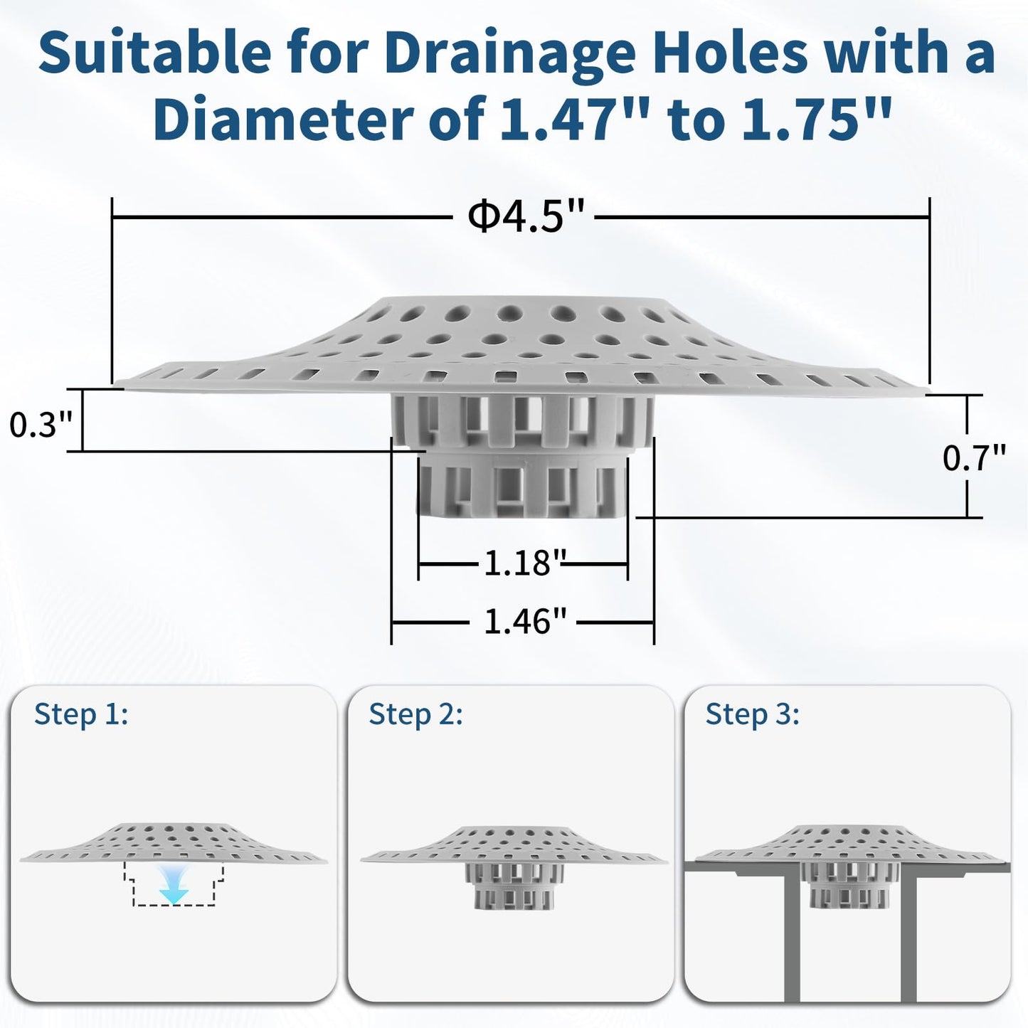 Bathtub Drain Hair Catcher,Tub Shower Drain Hair Trap/Strainer,3PCS Silicone Collapsible Tub Hair Catcher Drain Protector Designed for 1.47" to 1.75'' Regular Drains(Dark Gray)
