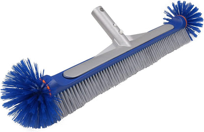 17.5" Poolvio Professional Floor & Wall Pool Cleaning Brush with Tough Around Nylon Bristles, EZ Clip Aluminum Handle