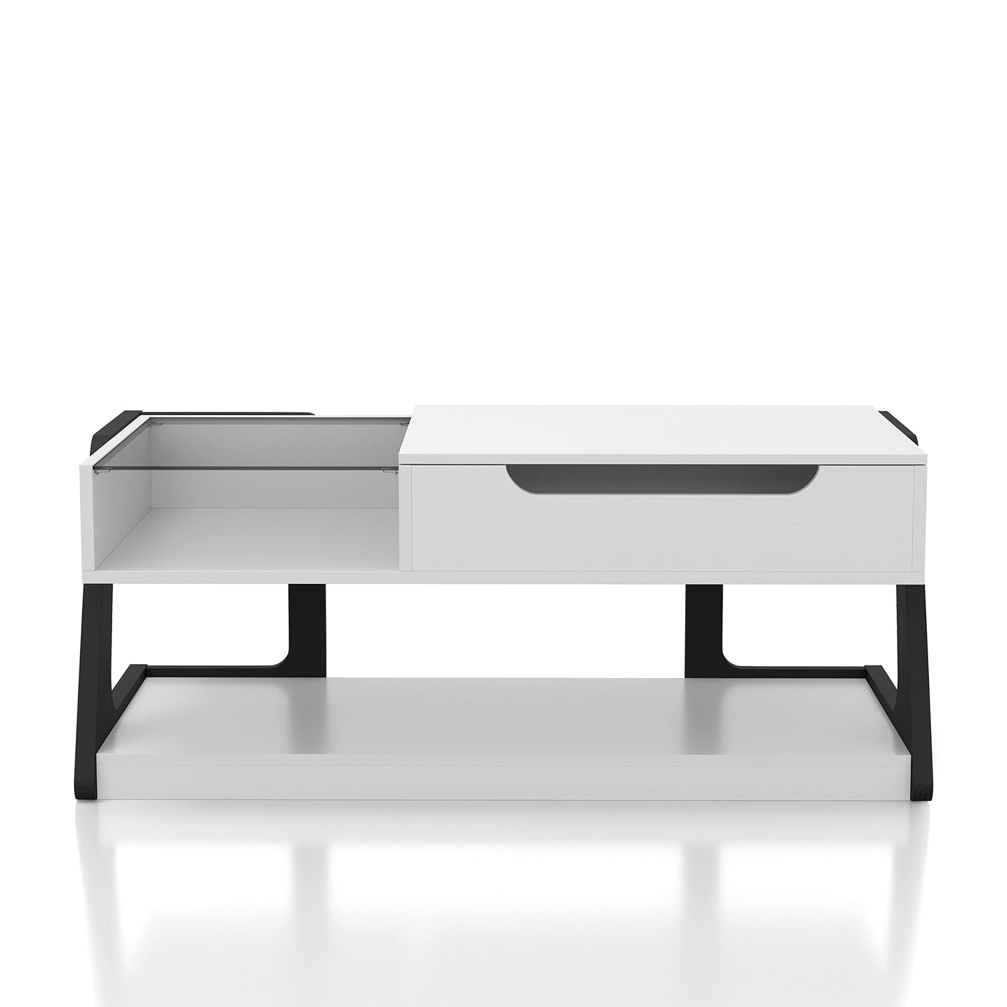 Furniture of America Golden Modern Rectangle Lift-Top Storage Wood 50 in. Coffee Table with 1 Shelf for Living Room, Bedroom, Reception Room, White