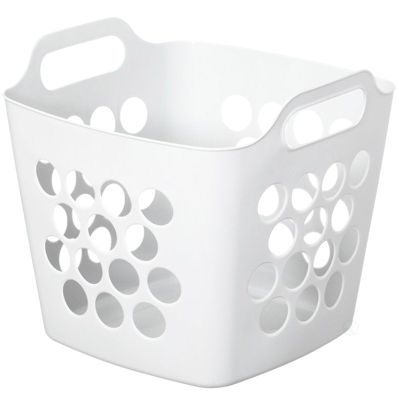 Flexible Plastic Laundry Basket - Square Storage Hamper with Side Handles for Easy Carrying - Versatile Organizer for Laundry, and Household Storage, 28 Litter White