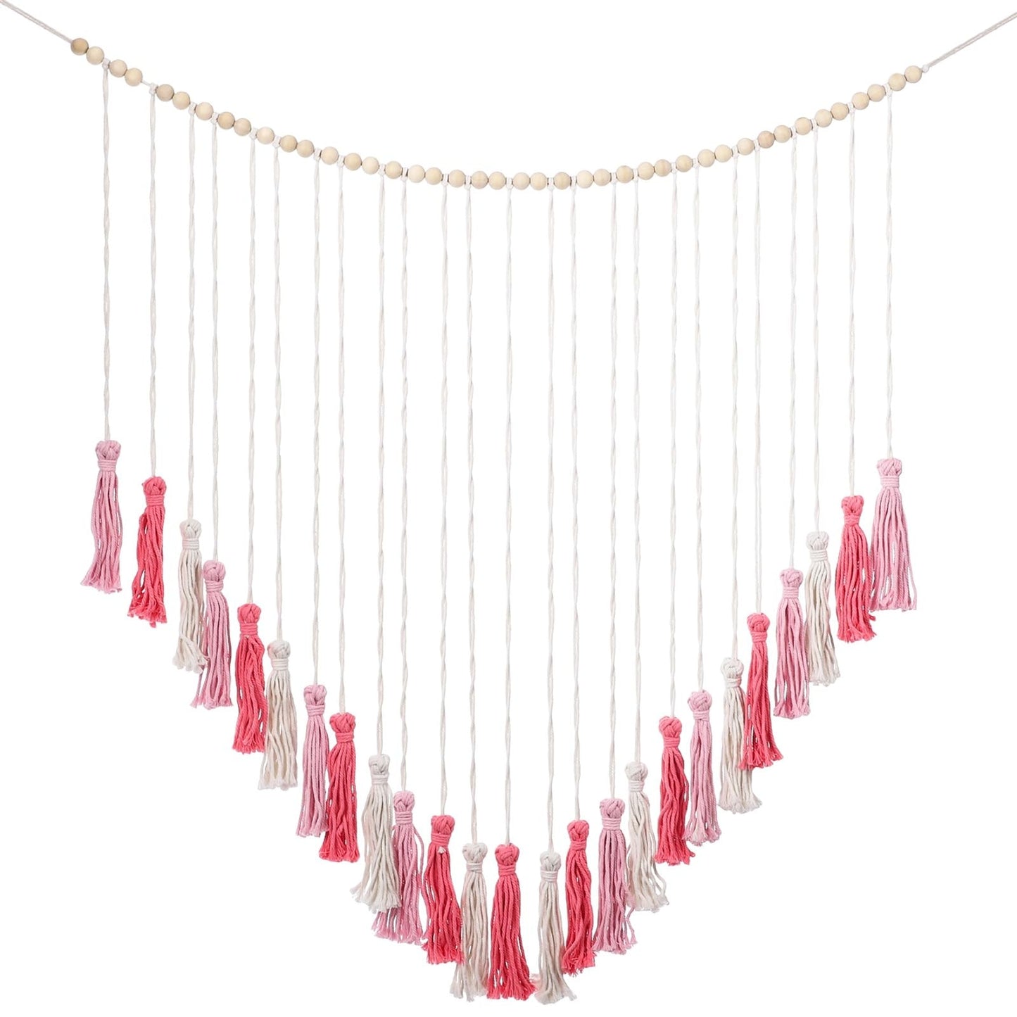 Boho Macrame Wall Hanging, 43 x 39 in Blush Pink Wall Decor with Wooden Beads, Large Handmade Cotton Rope Tapestry for Bedroom, Living Room, Wedding, Apartment
