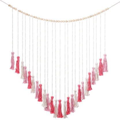 Boho Macrame Wall Hanging, 43 x 39 in Blush Pink Wall Decor with Wooden Beads, Large Handmade Cotton Rope Tapestry for Bedroom, Living Room, Wedding, Apartment