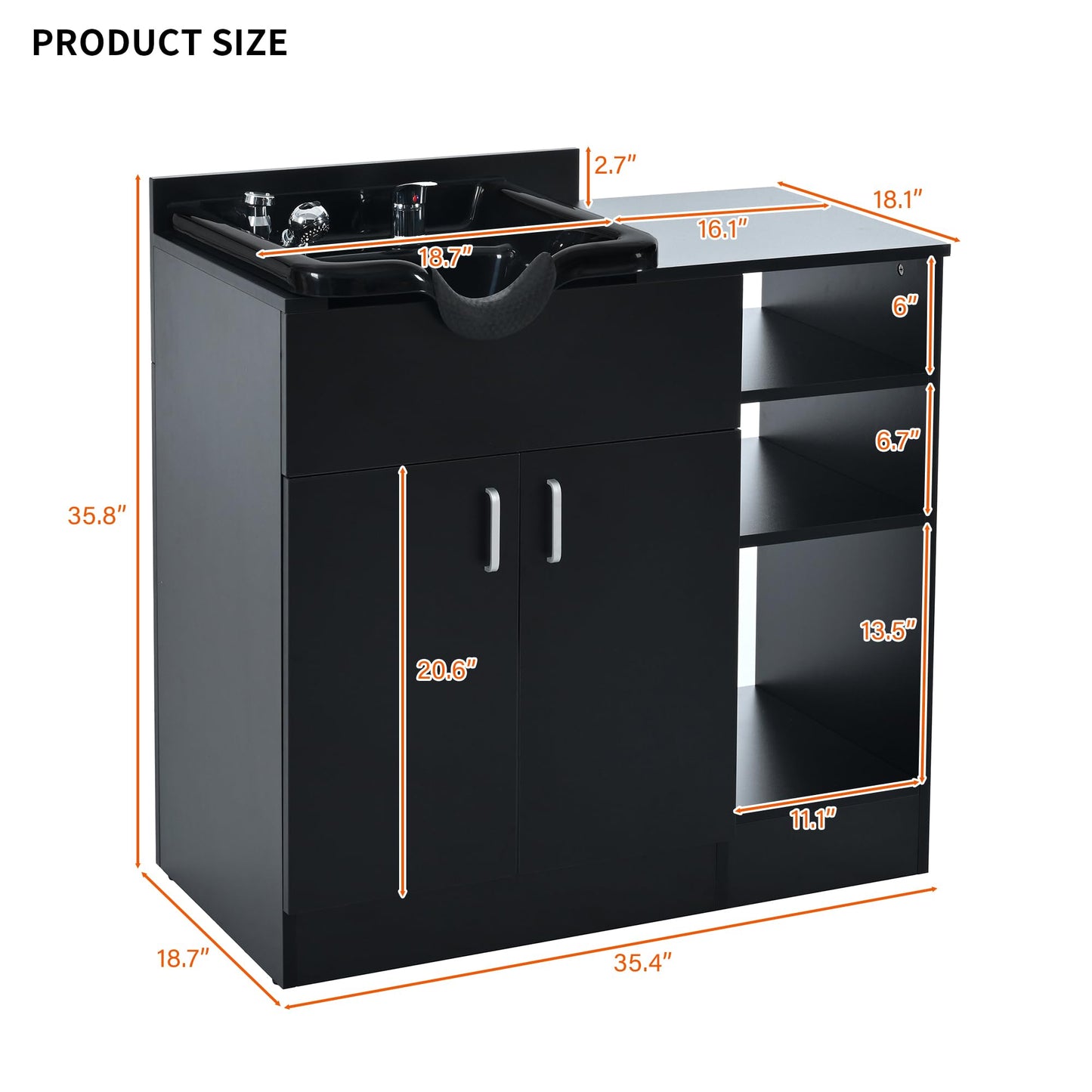 Salon Station,Shampoo Backwash Station for Salons with Shampoo Bowl & Storage Layer,Salon Equipment for Spa Beauty, Black Color