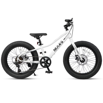Glerc Mars Kids Mountain Bike, 20 Inch Fat Tire Bike for Teen Ages 6-12 Year Old, Bicycle with 2.8-Inch Wide Tires and 6 Speed Drivetrain, White