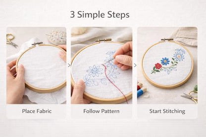 Beginner Embroidery Kit for Adults - Mexican Floral DIY Embroidery Starter Kit with Cotton Napkins, Bamboo Hoop, Threads, Needles & Tools - 43-Piece Embroidery Set (Random Designs, Intermediate)
