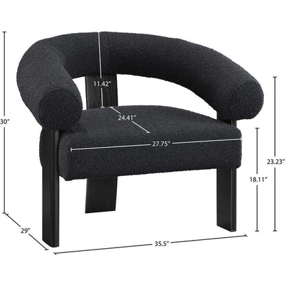 Meridian Furniture 497Black Winston Collection Mid-Century Modern Upholstered Accent Chair with Rich Boucle Fabric, Solid Wood Finished Legs, 35.5" W x 29" D x 30" H