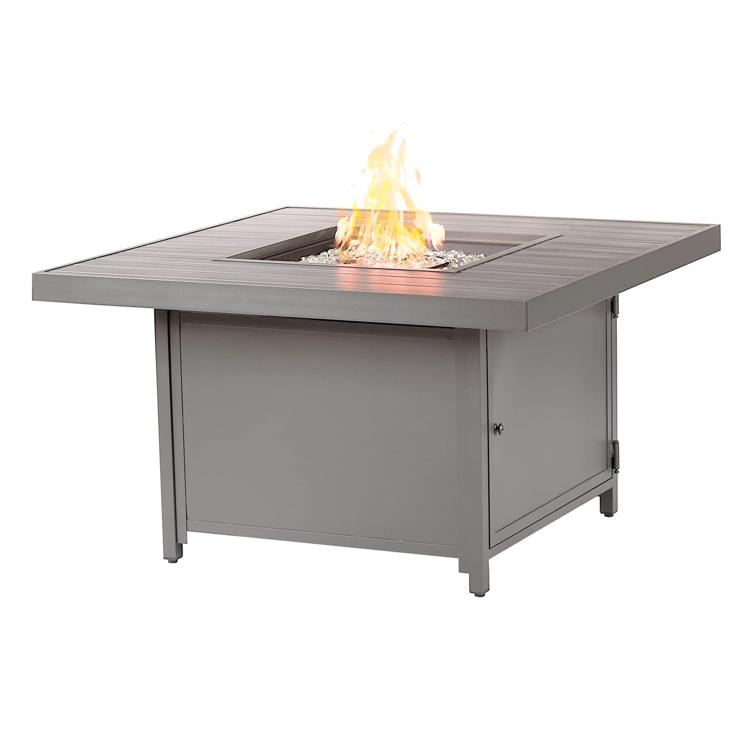 Oakland Living Square 42 in. x 42 in. Aluminum Propane Fire Pit Table with Glass Beads, Two Covers, Lid, 57,000 BTUs in Grey Finish