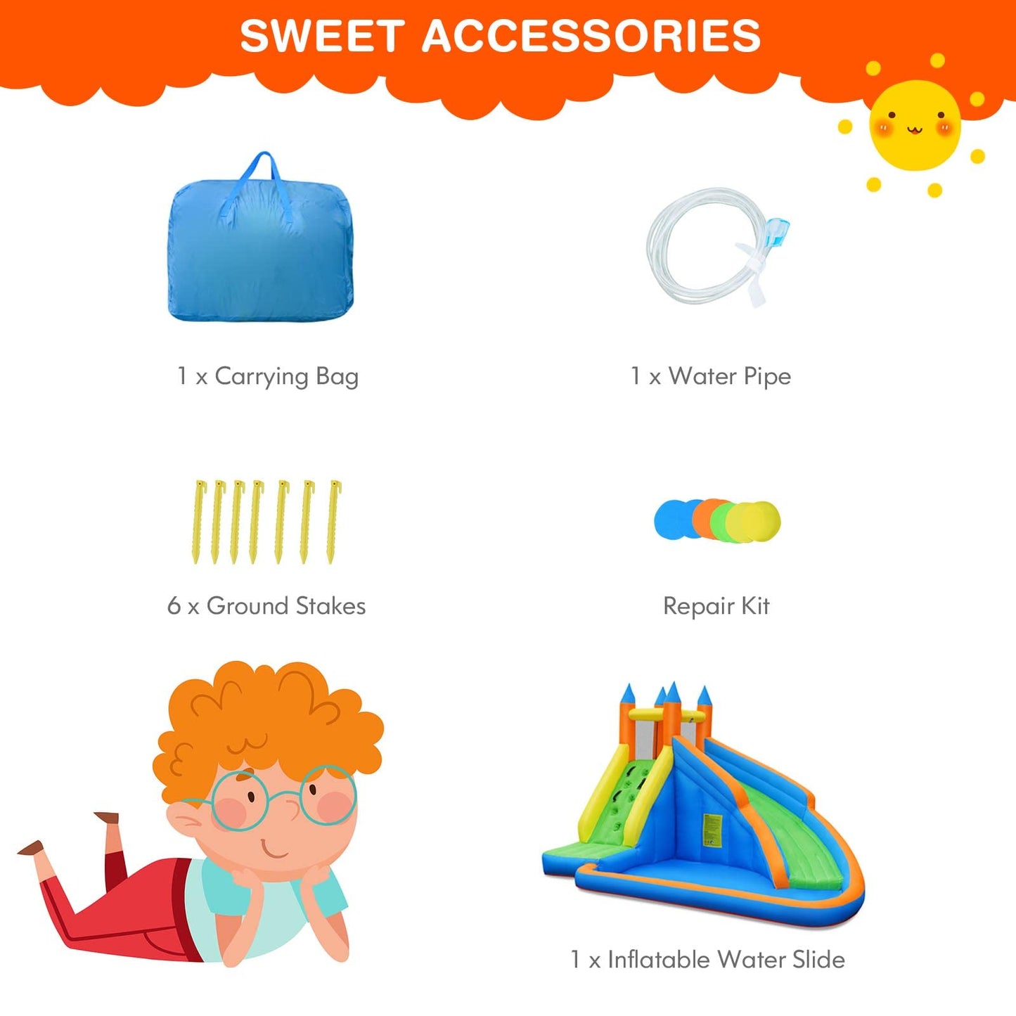 Costzon Inflatable Water Slide, Giant Bouncy Water Park Jump Castle Waterslide for Kids Backyard Outdoor Fun with Climbing Wall, Splash Pool, Blow up Water Slides Inflatables for Kids Party Gifts