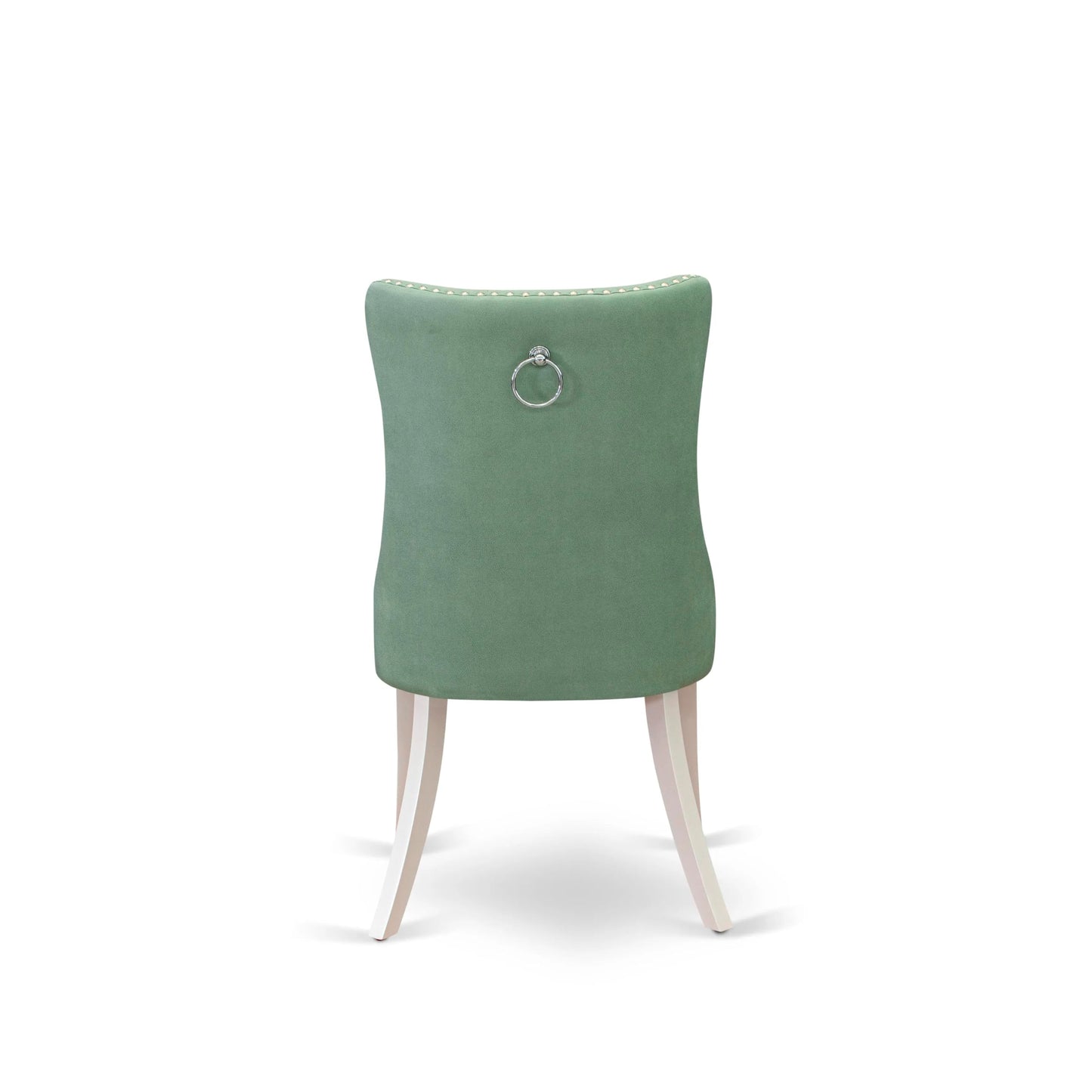 East West Furniture DAP2F22 Dallas Parson Kitchen Chairs - Button Tufted Nailhead Willow Green Polyester Fabric Upholstered Dining Chairs, Set of 2, Linen White