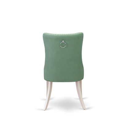 East West Furniture DAP2F22 Dallas Parson Kitchen Chairs - Button Tufted Nailhead Willow Green Polyester Fabric Upholstered Dining Chairs, Set of 2, Linen White