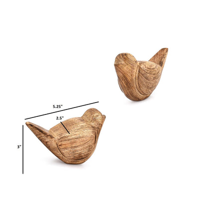 Samhita Statues Bird Figurine Gift Set – 2 Hand-Carved Mango Wood Sculptures – Unique Rustic Home Décor Gift for Nature Lovers, Bird Watchers, or Minimalist Interiors (5.25'' X 2.5'' X 3'')