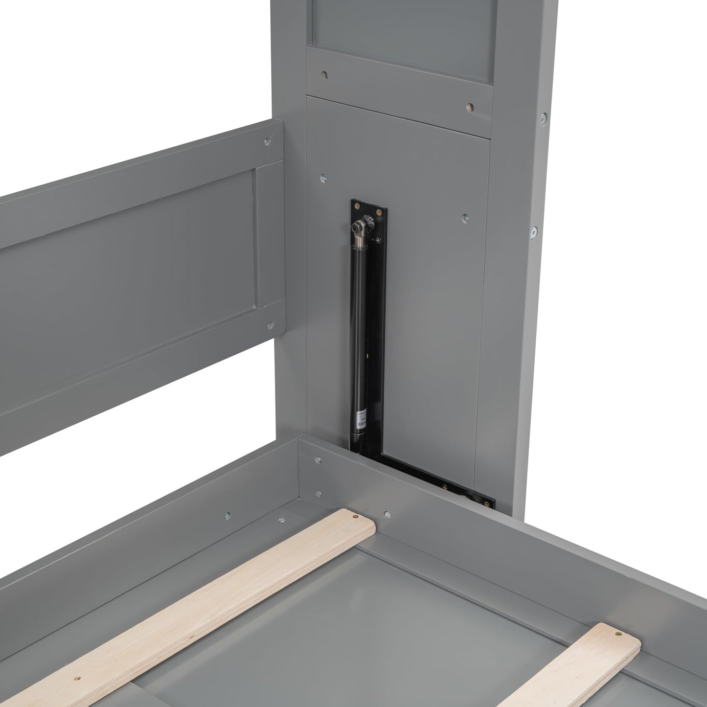KTATK Full Size Murphy Bed with Five-Layer Cabinet,Solid Wood Storage Hidden Wall Beds Frame,W/Dual Piston Metal Folding Mechanism Designed,Space-Saving,for Home Office,Study,Guest Room,Gray
