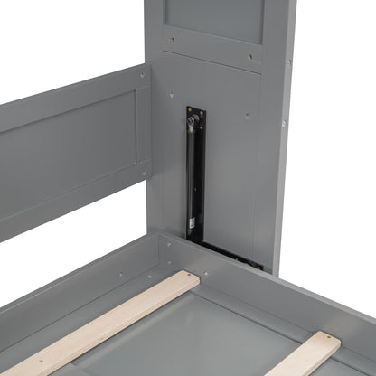 KTATK Full Size Murphy Bed with Five-Layer Cabinet,Solid Wood Storage Hidden Wall Beds Frame,W/Dual Piston Metal Folding Mechanism Designed,Space-Saving,for Home Office,Study,Guest Room,Gray