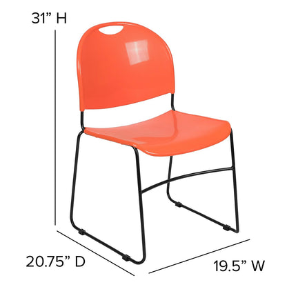Flash Furniture HERCULES Series 5 Pack 880 lb. Capacity Orange Ultra-Compact Stack Chair with Black Powder Coated Frame