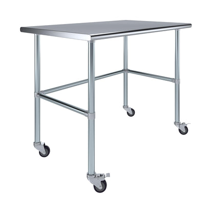 AmGood 30" X 48" Stainless Steel Work Table - with Open Base & Wheels | Food Prep | Utility Work Station | NSF Certified