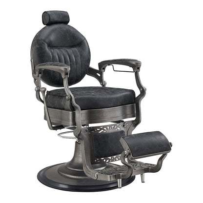 Dir Heavy Duty Barber Chair, Men's Grooming Barbershop Hydraulic Chair in Distressed Finish Kaiser II, Vintage Black