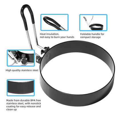 Stainless Steel Egg Rings for Frying Eggs（4 Pack） - 3.5" Round Non Stick Griddle Rings with Oil Brush, Egg Sandwich/Pancake/Cooking Molds, Breakfast Maker Accessories & Egg Separator
