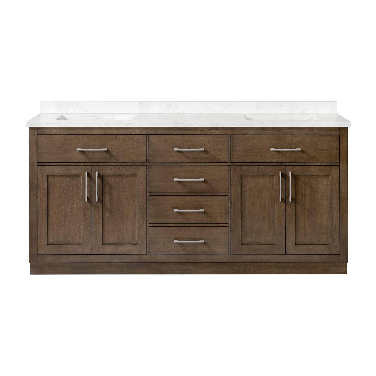 OVE Decors Athea 72" Double Undermount Sink Bathroom Vanity with Cultured Marble Countertop, Backsplash, Power Bar, in Almond Latte Finish