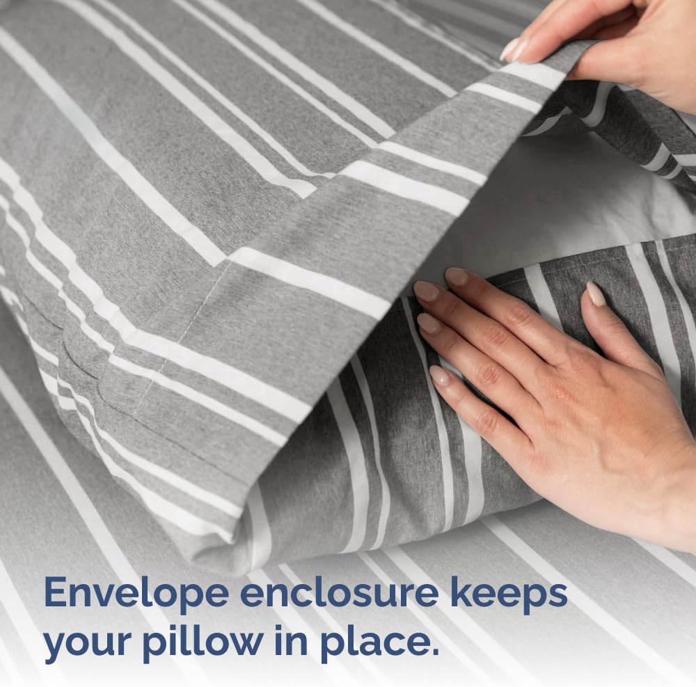 Skiennix Queen Pillow Cases Set of 2 - Ultra Soft Hotel Quality - Wrinkle Free & Fade Resistant - Grey Stripes