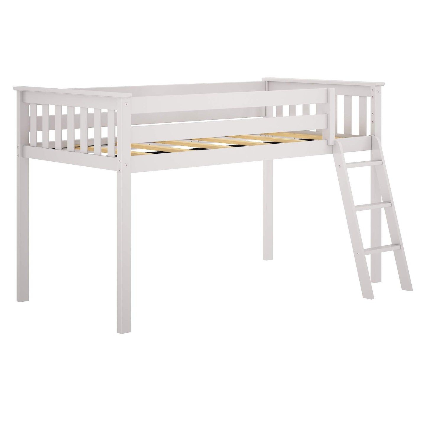 Max & Lily Low Loft Bed, Twin Bed Frame For Kids, White