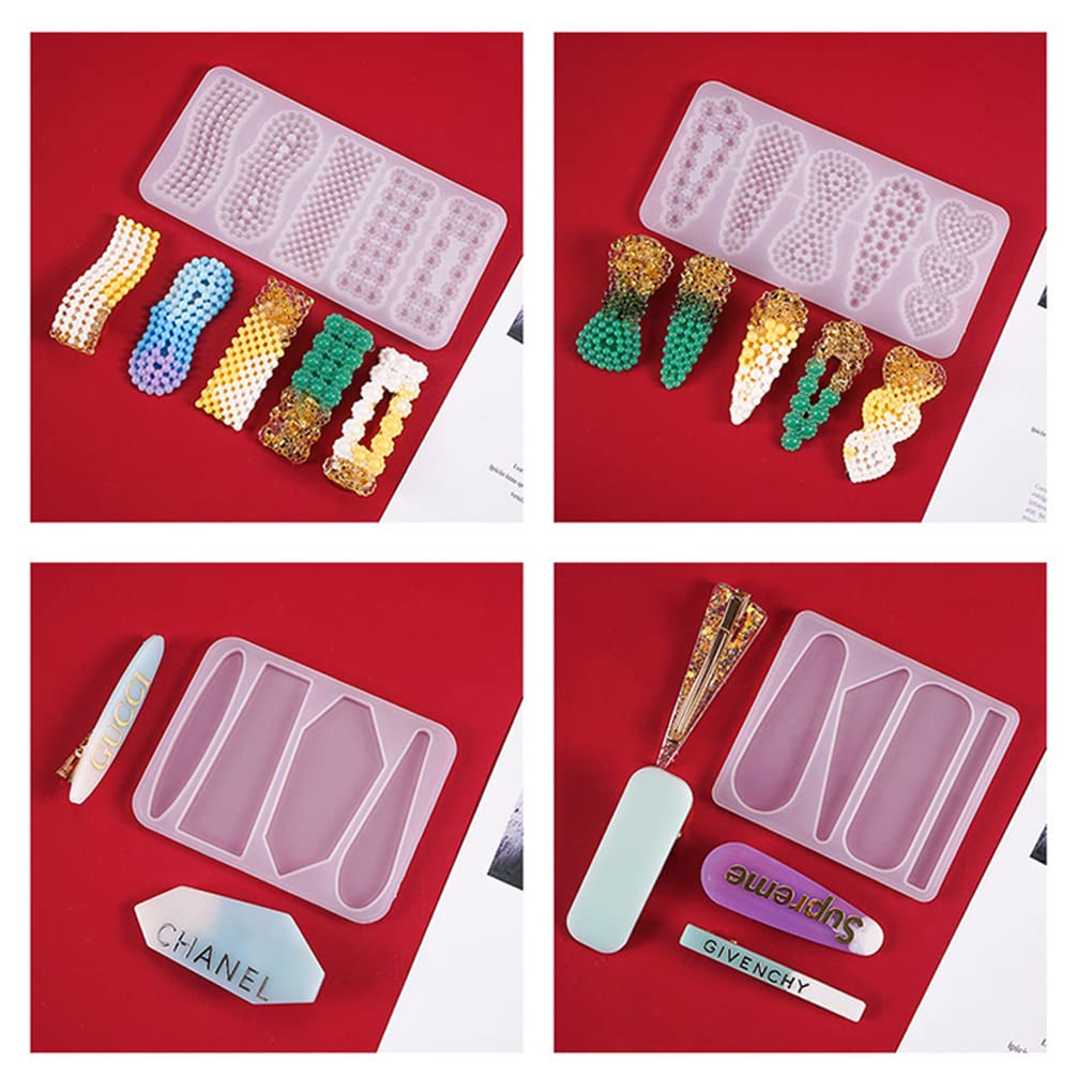 FineInno 10Pcs Barrette Resin Molds,DIY Hair Pin Casting Mold,Hair Clip Mold,Strip Silicone Molds,Jewelry Molds for Epoxy Resin,Hair Pin,Bookmark,Pendant