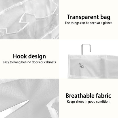 Skiennix 24-Pocket Over The Door Shoe Organizer - Large Hanging Rack with Mesh Pockets & 3 Hooks | White