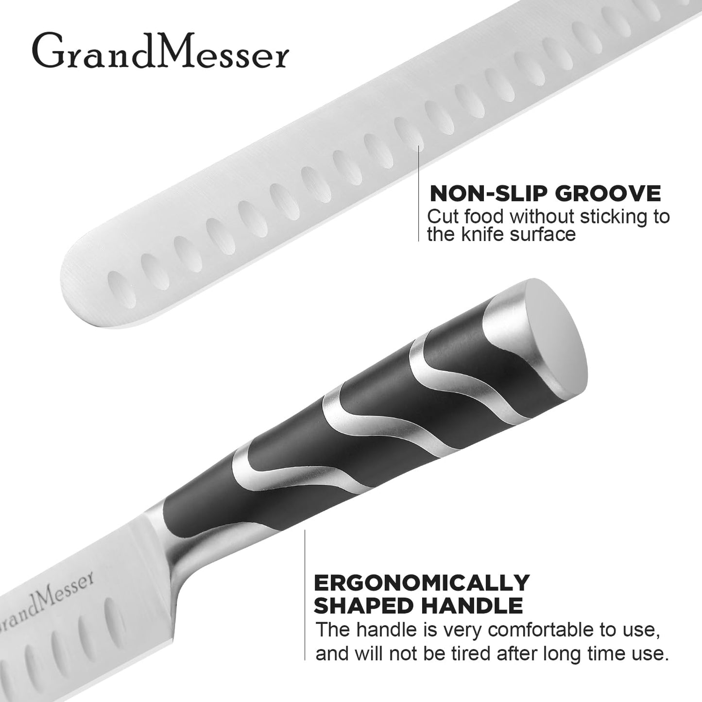 GrandMesser Carving Knife, 12 Inch Slicing Knife for Meat, Premium German Steel with ABS Handle, for BBQ Brisket Turkey Ham Rib Roast Beef with Sharpener.