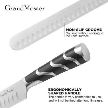 GrandMesser Carving Knife, 12 Inch Slicing Knife for Meat, Premium German Steel with ABS Handle, for BBQ Brisket Turkey Ham Rib Roast Beef with Sharpener.