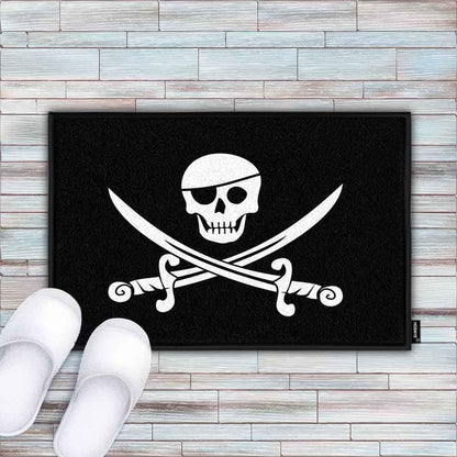 HOSNYE Jolly Roger Pirate Flag Doormat, Super Soft Flannel Fabric with Skull Bayonet Cross, Bath Kitchen Mat