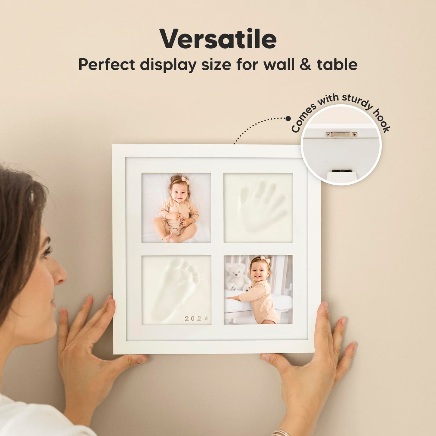 KeaBabies Baby Hand and Footprint Kit - Baby Footprint Kit, Clay Handprint Keepsake Frame, Pets Paw, Newborn Collage Picture Frame, Personalized New Mom Gifts for Showers & Registry (Alpine White)