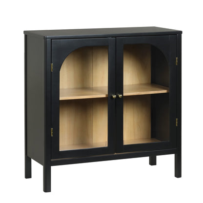 Nathan James Mason Storage Cabinet, Free Standing Accent Sideboard Buffet, Credenza with Glass Doors and Adjustable Shelf in Black Oak Wood for Dining Room, Entryway and Living Room, Clear Glass/Black