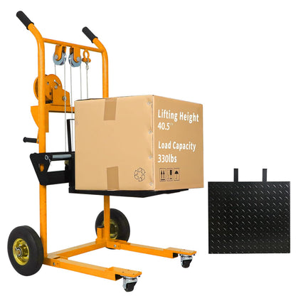 Tory Carrier Winch Stacker Material Lift Dolly, Pallet Truck Dolly 330 lbs, 40.5" Max Lift with Swivel Casters and 8.8" Rear Wheels, Pallet Stacker Pallet Jack with Steel Plate(Yellow)