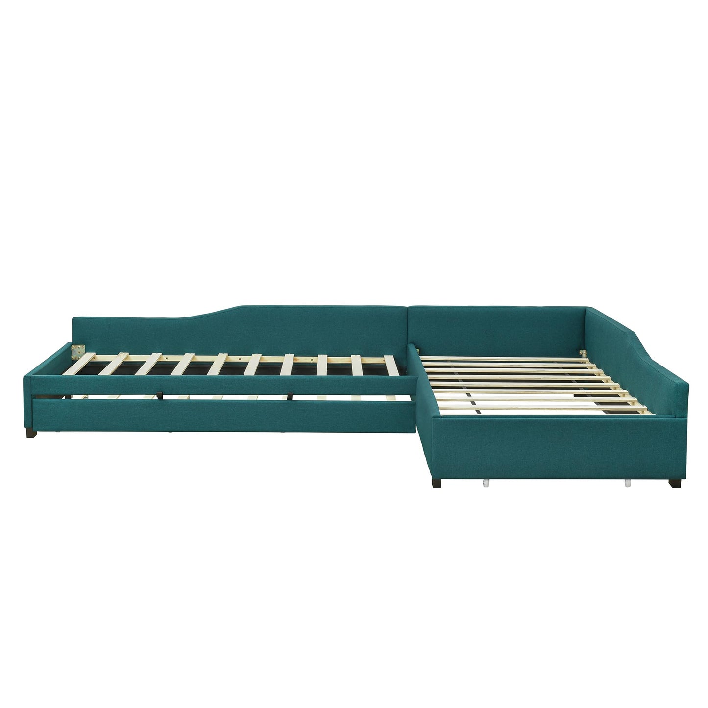 Merax Double Twin Size Upholstered Daybed with Trundle and Storage Drawer, Green Wood Bed Frame for Teens