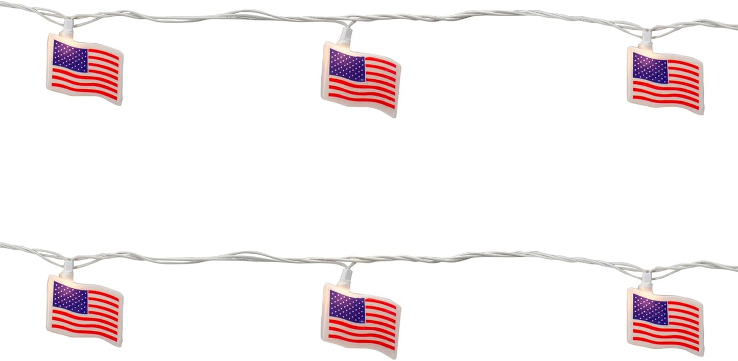 Set 7.5' 10ct Northlight American Flag Indoor Outdoor Patriotic Patio Light - White Wire