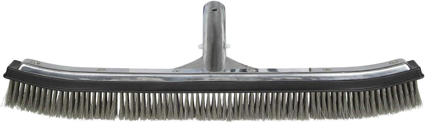 18-Inch Poolmaster Stainless Steel Pool Algae Brush, Heavy-Duty Aluminum Back, for Gunite Concrete Pools and Spas, Wide